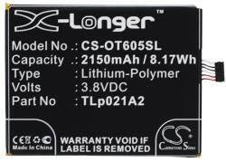 Cameron Sino Alcatel Idol 2S CAMERON SINO Li-Polymer akku 3.8V/2150mAh, Alcatel TLp021A2 kompatibilis, FEKETE (CS-OT605SL)