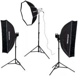 Godox 3X Godox LE300Bi Black Litemons Bi Color tripla LED Video Lámpa szett - 300W - állvány - softboxok