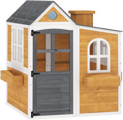 AIYAPLAY Căsuță exterioară pentru copii din lemn, casă pentru copii exterior/interior cu ușă, ferestre, 3 jardiniere, galben | Aosom Romania (345-035V00MX) Casuta pentru copii