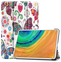 Huawei MatePad Pro (10.8) (2019 / 2021) / Pro 5G (10.8) (2019 / 2021), mappa tok, Trifold, színes nagy pillangó minta, fehér - coolmobile
