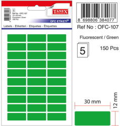 Tanex Etichete autoadezive, 12 x 30 mm, 150 buc/set, TANEX, verde fluorescent (TX-OFC-107-FGR)