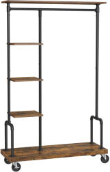  SONGMICS Ruhafogó kerekes, alsó polccal és rúddal, ipari stílusú, 104x40x162 cm, fekete