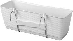 Prosperplast Rattan virágláda, Prosperplast Ratolla Case PW 500, fehér, 49, 2 x 17, 2 cm, magasság: 17, 4 cm, alátéttel, 12 l, rattan hatású, korlátra akasztható (TC255453)