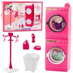 LEAN Toys Laundry Set For Dolls Washing Machine Dryer Hanger Basket Pink