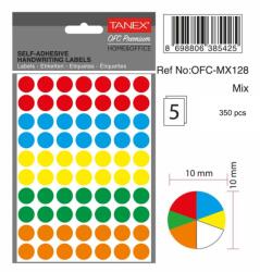 Tanex Etichete autoadezive rotunde, D10 mm, 540 buc/set, TANEX, culori fluorescente asortate (TX-OFC-MX128)