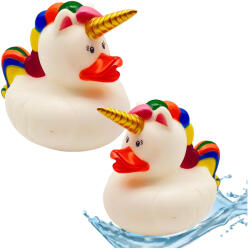 LEAN Toys Kaczuszka Jednorożec fürdőkacsa, fehér/szivárvány (21041)