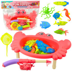 LEAN Toys Rózsaszín rákos halász készlet 10 halacskával (23782)