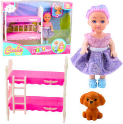 LEAN Toys Mini baba emeletes ágyas szettel és kutyával (24517)
