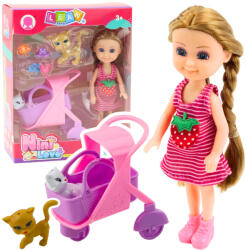 LEAN Toys Mini Lalka babakocsis és cica szett (24509)