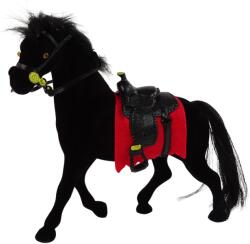 LEAN Toys Bársonyfekete ló piros nyereggel (13379)