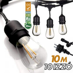 Savineo Kültéri fényfüzér kerti égősor girland 10m + 10db 1W LED izzó IP44 E27 Sorolható (SV1010)