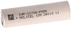 MOLICEL INR21700-P50B nagy terhelhetőségű tölthető li-ion akkumulátor 5000 mAh kapacitással és 60A terhelhetőséggel
