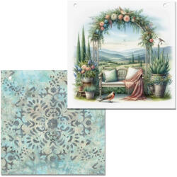  Nyomtatott fa tábla - Mediterrán csempe minta - Toscana türkiz 2db/csomag