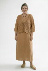 Rosa 99 Compleu rochie lunga din in cu blazer dantelat si croi lejer boem elegant, camel Talie unica