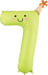 PartyDeco Balon folie aniversar cu cifra 7 - Verde cu pălărie 86 cm
