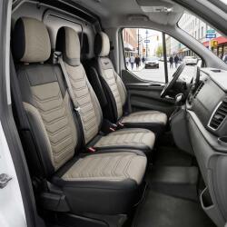 PANDA-CSC Huse auto dedicate Florida bej-negru | Textil Piqué + Piele ecologică | Față 2+1, pentru OPEL VIVARO B (2014-2018)