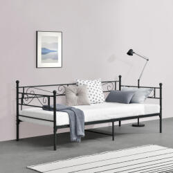 [en. casa] Pat metalic Kerava 90x200 cm negru mat cu somiera, en. casa (73212380)