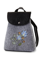 Wooline Rucsac din pâslă gri, motiv floare albastră