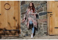 Wooline Poncho din lână cu glugă și franjuri, în carouri