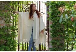 Wooline Poncho din lână cu glugă și franjuri, culoare deschisă