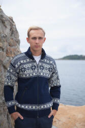 Wooline Jachetă tricotată din lână norvegiană CHRISTIAN, cu căptușeală, albastră-albă Mărime: M