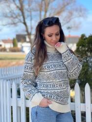 Wooline Guler din lână cu model norvegian SARAH, gri-alb, 100% lână norvegiană Mărime: L