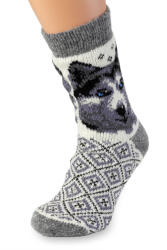 Wooline Șosete din lână, 100% lână, Husky, culoare deschisă cu simboluri violet Mărime șosete: EUR 43-45
