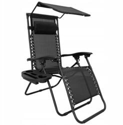  Sezlong pliabil cu parasolar SERSIMO, 85x77x150cm, Negru (LEZ-9962)