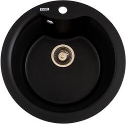 FLOW FCB-485WBM/1, Chiuveta de bucatarie din granit cu cuva rotunda, seria WAVE, Black/Metallic, 485x210 mm, FLOW (18259) Chiuveta