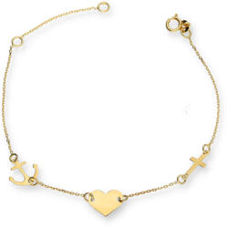 Gold bracelets AU86320 - 14 karátos arany karlánc szív kereszt és horgony medállal Hossz: 16 + 3 cm (AU86320)