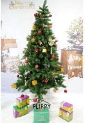 Flippy Műfenyő és díszítőelemek készlete, havazott, fenyőtobozokkal díszített, beltéri / kültéri, magassága 210 cm, átmérője 131 cm, 630 ág, Flippy, fehér / zöld, fém tartóval együtt