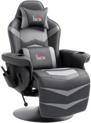 HOMCOM Fotoliu de gaming, funcție de masaj, spătar reglabil, suport pentru picioare, până la 120 kg, cadru din oțel, piele ecologică, Gri | Aosom Romania (700-142V00GY)