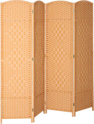 HomCom Paravan interior din lemn 4 panouri separator de cameră pliabil pentru living dormitor 180 x 180 cm maro deschis | Aosom Romania (830-816V01LN)