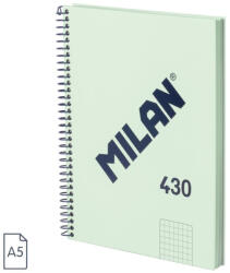 MILAN Caiet A5 cu spira Milan 57153E80SNCGR, 80 file, 95g/mp, matematica, Verde (57153E80SNCGR)