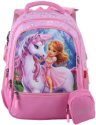 DACO Ghiozdan scoala Daco GH3022, 4 compartimente, 38 x 30 x 17 cm, Unicorn si printesa (GH3022)