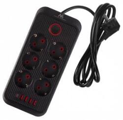 Maclean power strip, 6-outlet extension cord + 4xUSB, 110-240V AC 50/60Hz, 2.1A max 2500W, 1.5 m, black, MCE389 B