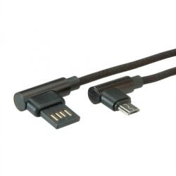Roline Cablu reversibil micro USB-B 2.0 la USB-A unghi T-T 0.8m Negru, Roline 11.02. 8720* (11.02.8720-10)