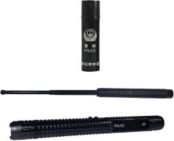 DEPOX Set Baston cu electrosoc, Police X8 si baston telescopic Police, 50 cm, cadou spray paralizant (0481)