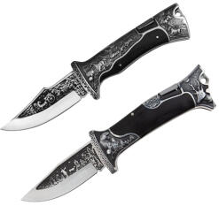 Depox Set 2 cuțite pliabile de vânătoare DEPOX®, lamă inox clip point, mâner metal și lemn, sistem back lock, negru, 23 cm (0474)