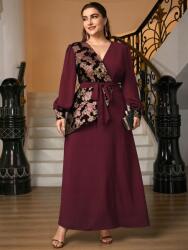 Shein Bordó Ruha Maxi Mintás Hosszú Ujjú Megkötős Derék Shein 44