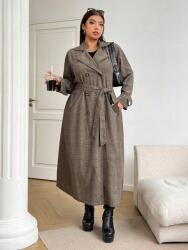 Shein Bézs-fekete Kétsoros Hosszú Ujjú Kabát Pepita Mintás Shein 48