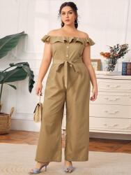 Shein Khaki Klasszikus Overál Nyitott Váll Egyenes Sima Plusz Shein 46