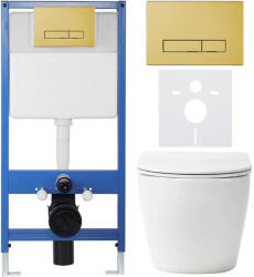 Cerano - Komplett falsík alatti WC-szett Lite/Cesso - matt fehér - Slim WC-nyomógomb, arany - falsík előtti/gipszkarton - 49x36 cm (CER-510876)