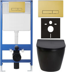 Cerano - Komplett falsík alatti WC-szett Lite/Cesso - fényes fekete - Slim WC-nyomógomb, arany - falsík alatti beépítés/gipszkarton - 49x36 cm (CER-540942)