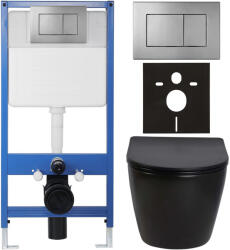 Cerano - Komplett WC-szett Profi/Cesso - fényes fekete - Classic WC-nyomólap/sötétszürke - előfalas szerelés - 49x36 cm (CER-267230)