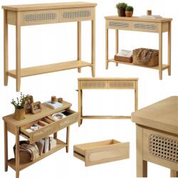 Songmics Boho konzol előszobába 100x80x30 cm tölgy Világos 2 fiókos Rattan polc (LNT016Y57)