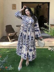 Dazy Kék-fehér Klasszikus Ruha Maxi Hosszú Ujjú Plus Size Dazy 48