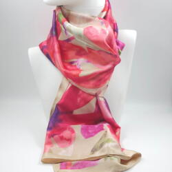 Shopika Esarfa dreptunghiulara tip pareo, cu imprimeu flori fucsia pe fond bej