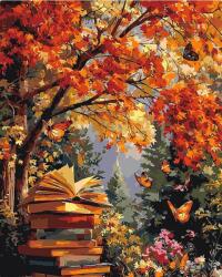 Figured Art Set pictura pe numere, cu sasiu, Lectura de toamna cu fluturi, 40x50 cm (FA10816-Y)