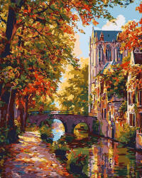 Figured Art Set pictura pe numere, cu sasiu, Oras pe malul lacului toamna, 40x50 cm (FA10815-Y)